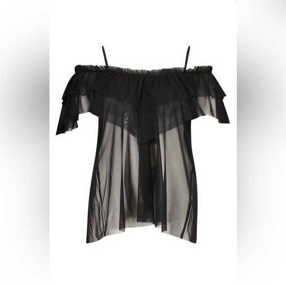 BOOHOO Cold Shoulder Ruffle Mesh Top - Picture 3 of 3